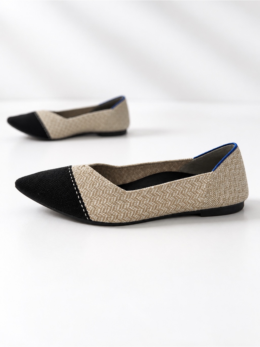 Rothy's Two-Tone Pointed Raffia Ballet Flat - Black & Natural - Picture 6 of 6